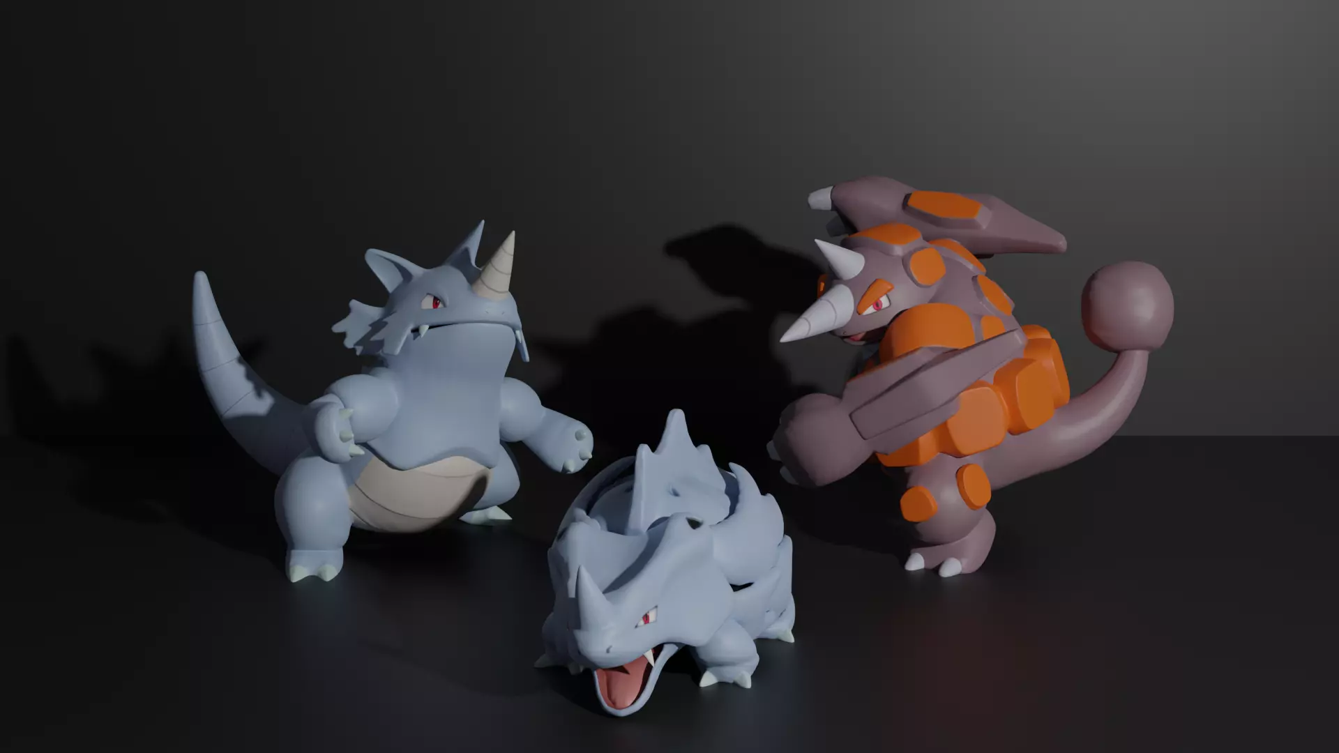 Rhyhorn Rhydon and Rhyperior 3D print model 3D print model_0