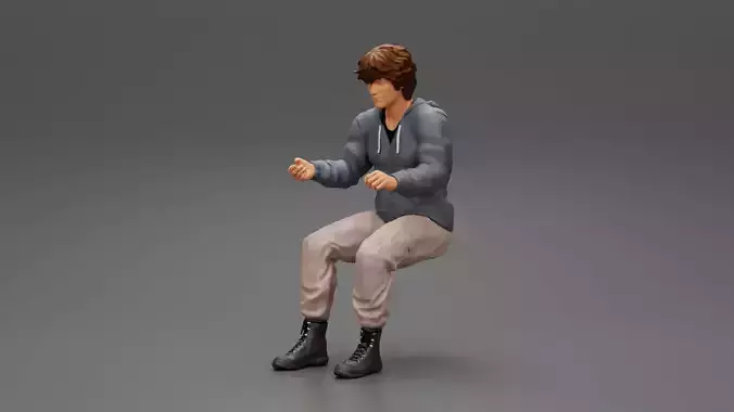 Man sitting on driver seat in car 3D print model