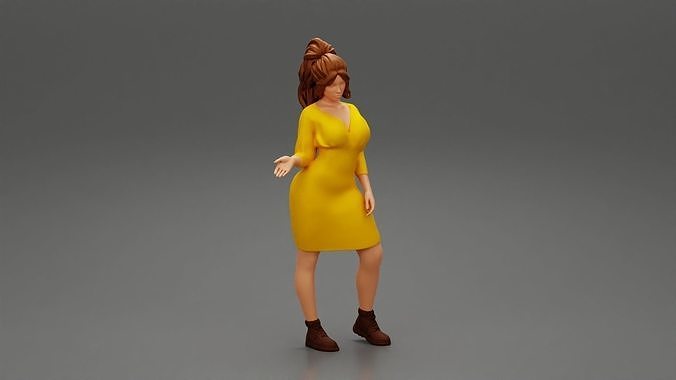 woman explaining pose wearing dress and boot 3D print model