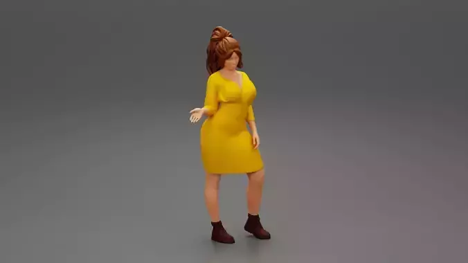 woman explaining pose wearing dress and boot