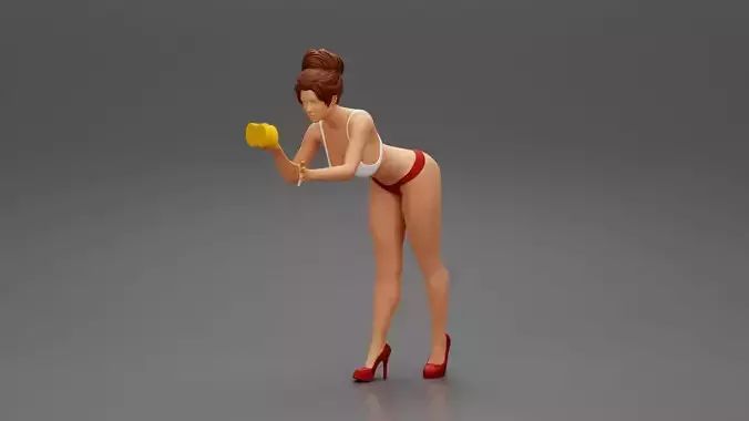 Sexy woman washing car with sponge