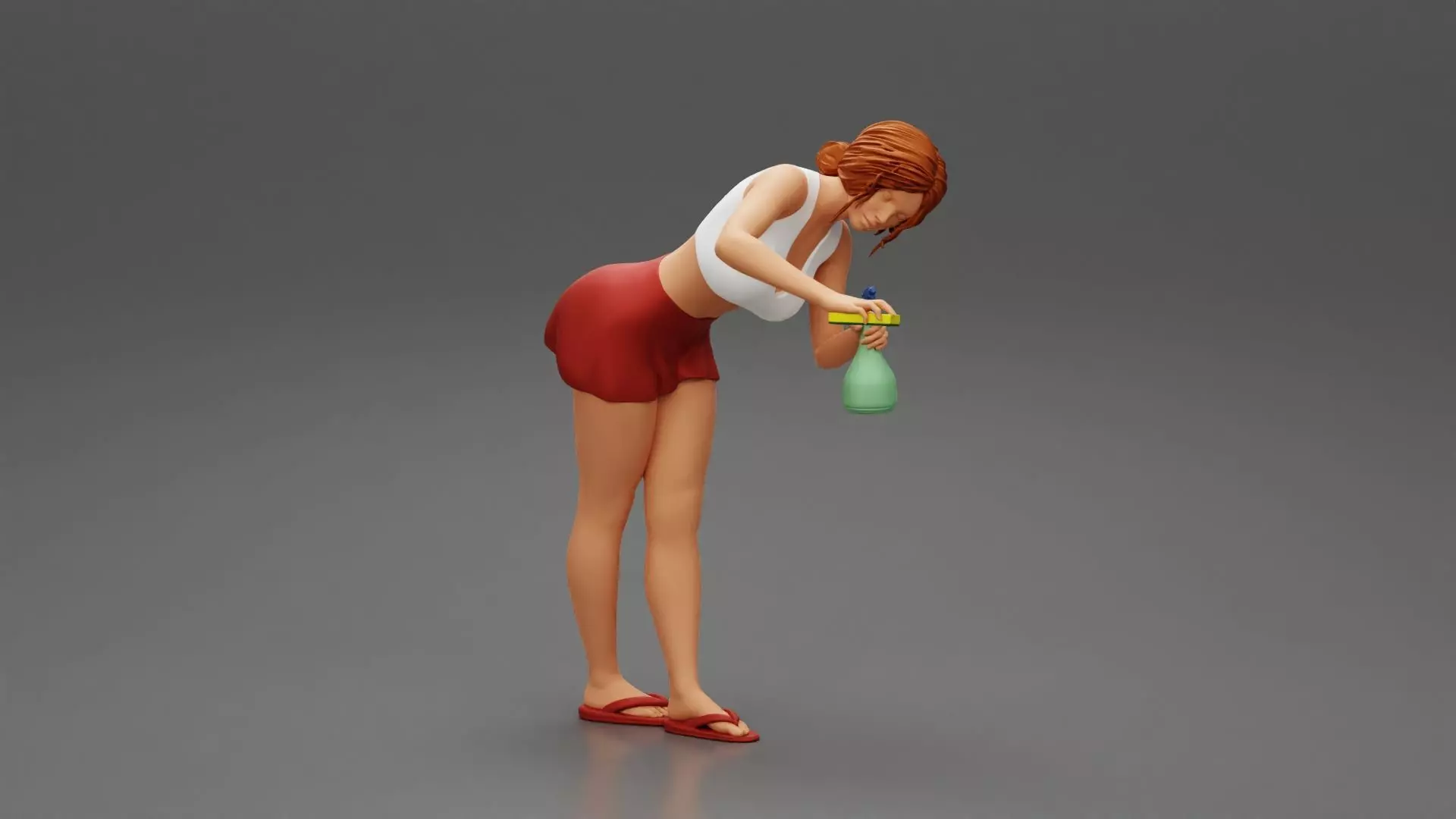 girl cleaning in sponge and cleaning bottle 3D print model