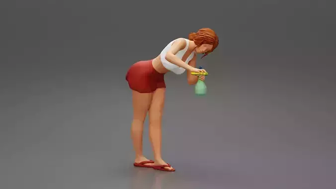 sexy girl cleaning in sponge and cleaning bottle
