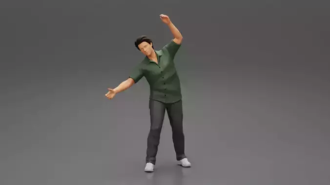 young man in a shirt and pants dancing