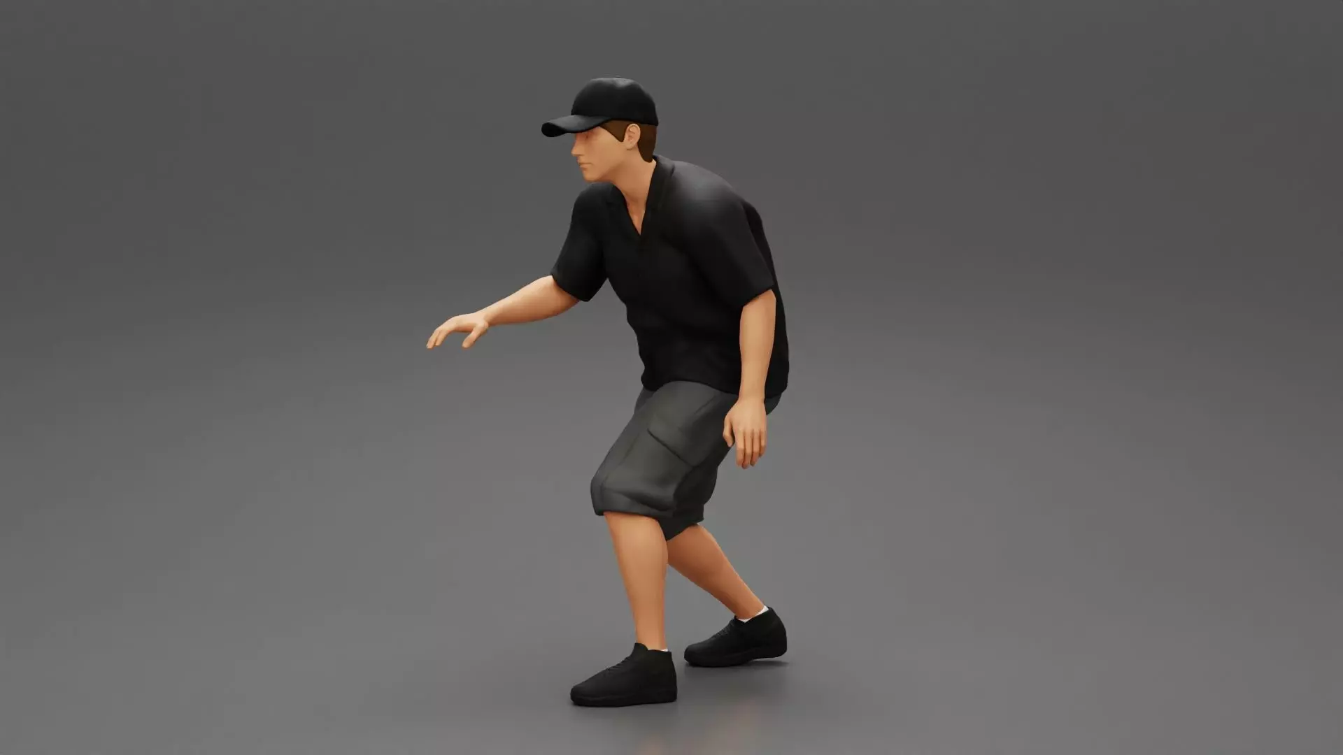 Man bent over while walking in cap 3D print model
