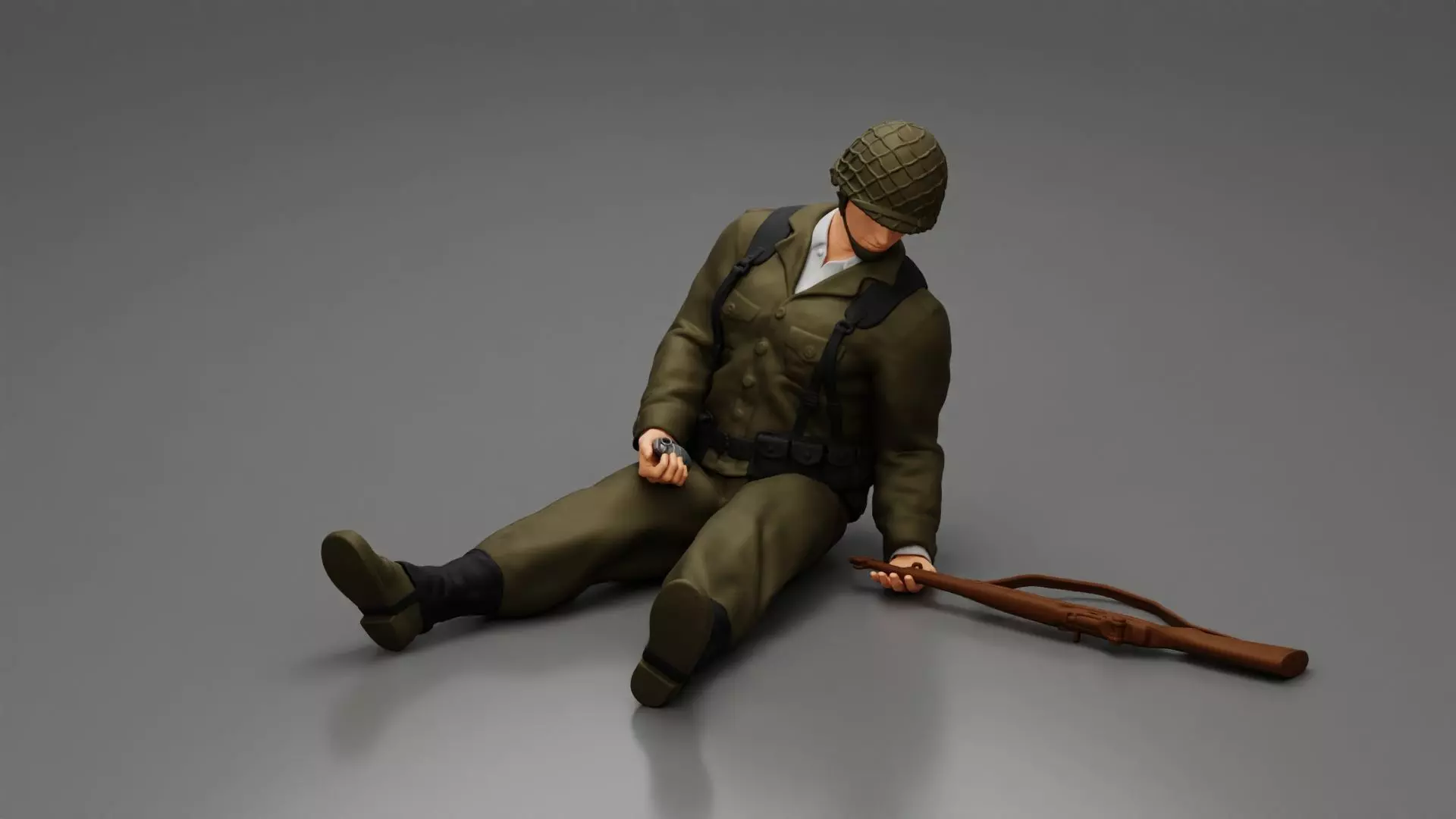 Soldier who fell after a battle and is waiting for help weapons 3D print model