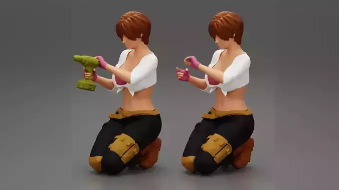 Repair woman sitting and holding a drill 3D print model