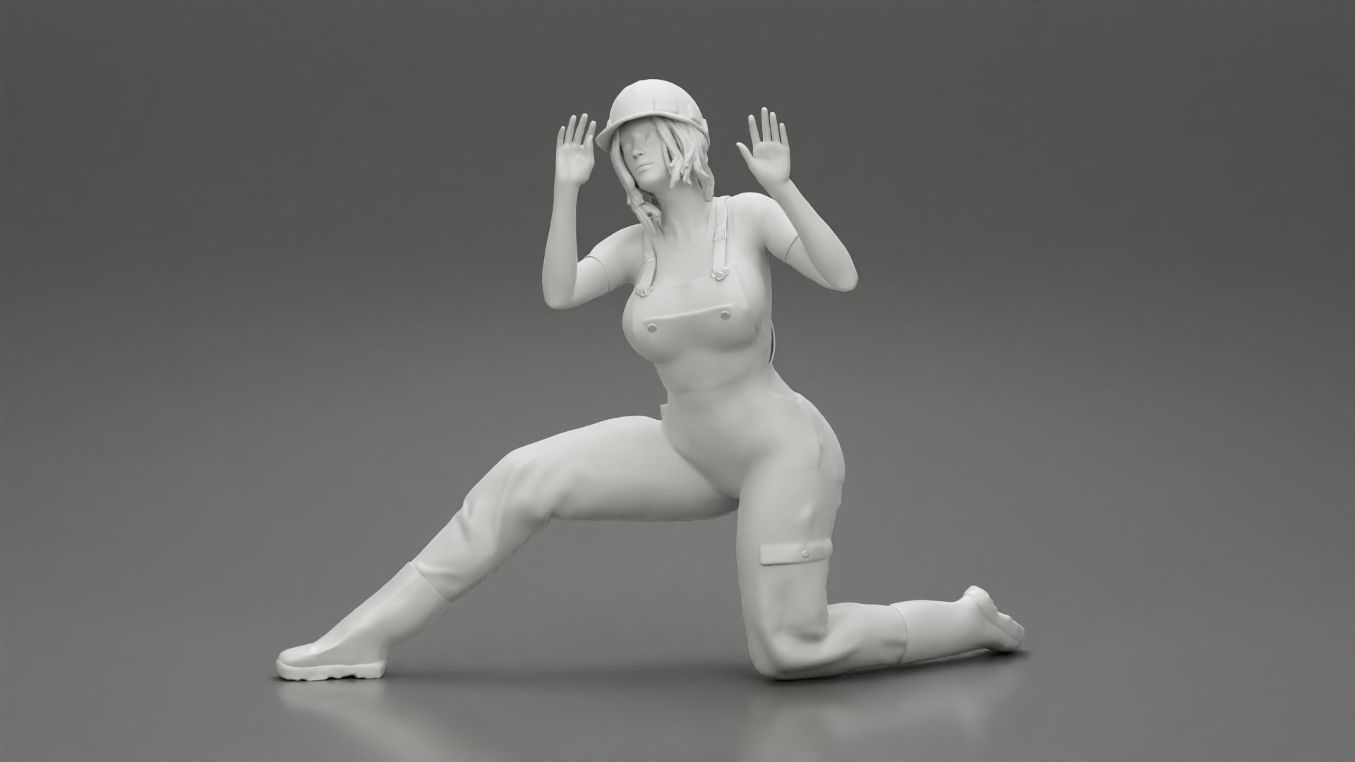 automotive mechanic girl with suit and helmet check the car 3D print model_6