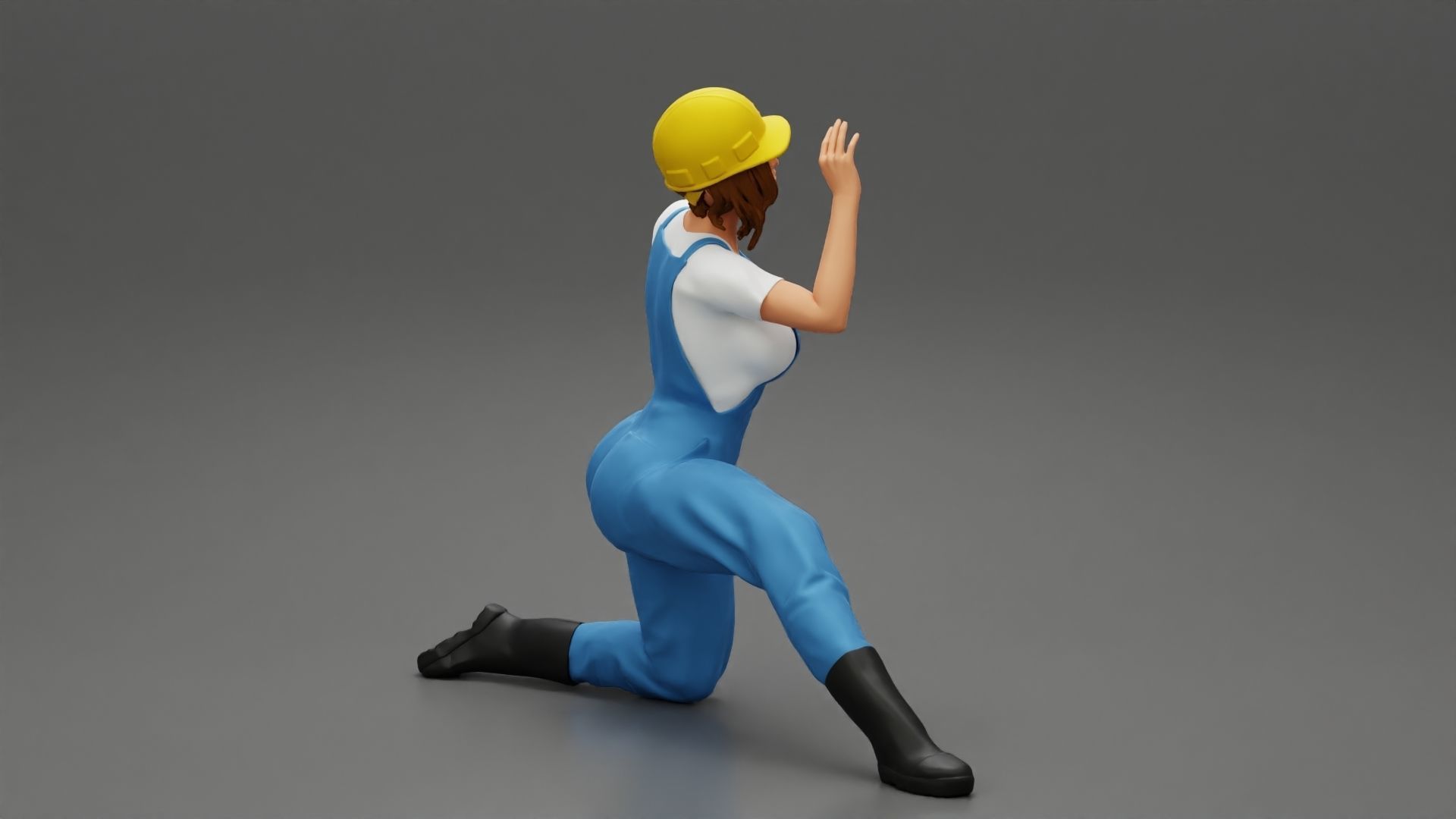 automotive mechanic girl with suit and helmet check the car 3D print model_2