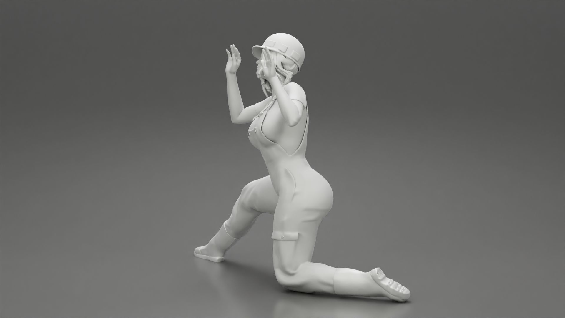 automotive mechanic girl with suit and helmet check the car 3D print model_11