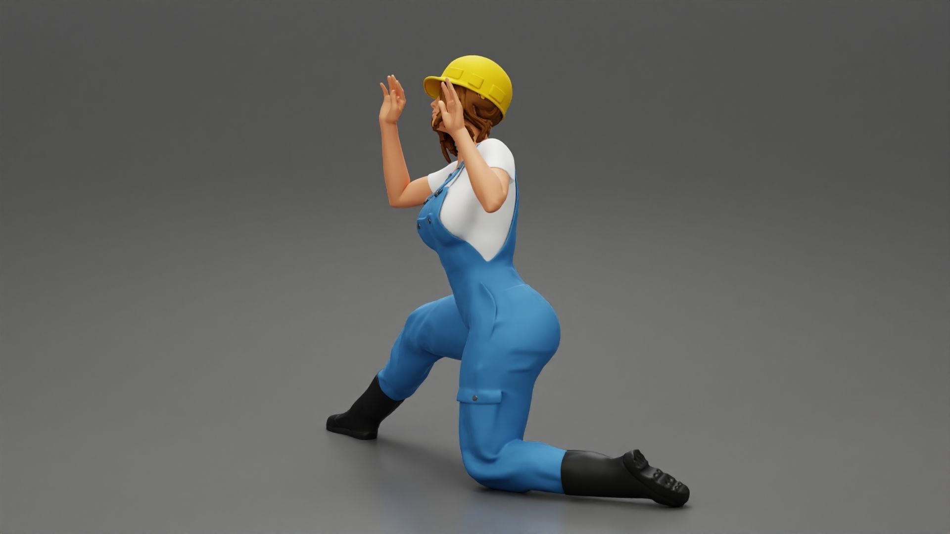 automotive mechanic girl with suit and helmet check the car 3D print model_5