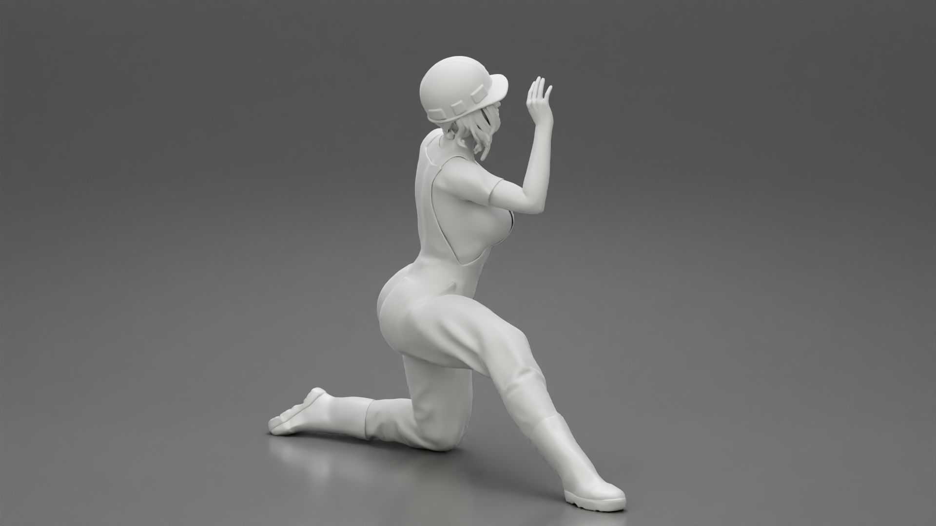 automotive mechanic girl with suit and helmet check the car 3D print model_8