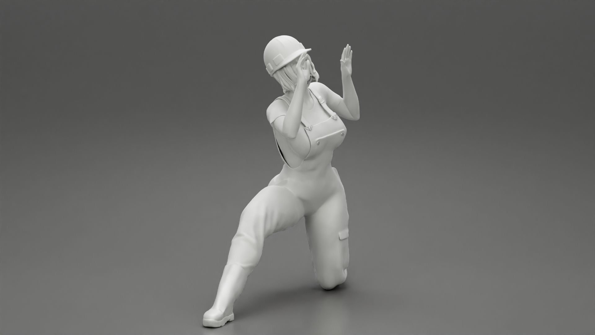 automotive mechanic girl with suit and helmet check the car 3D print model_7