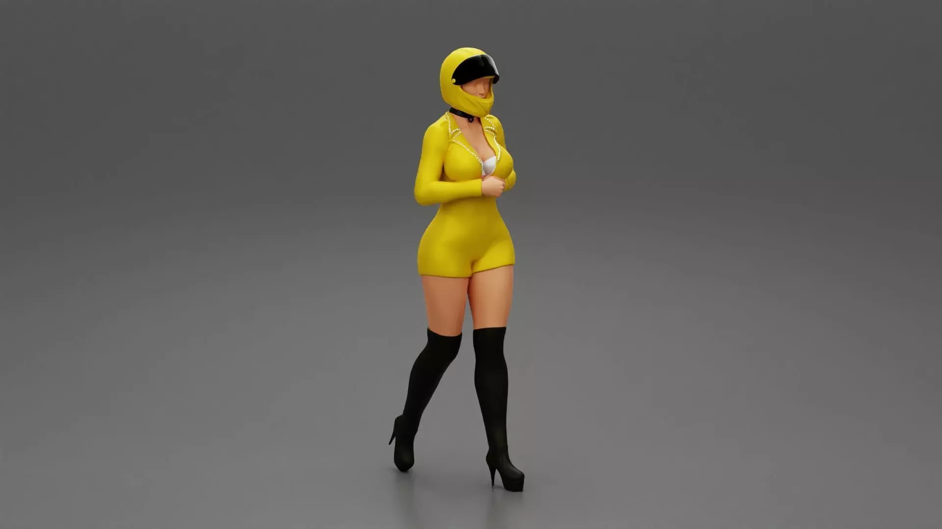 motorcyclist woman walking in helmet 3D print model