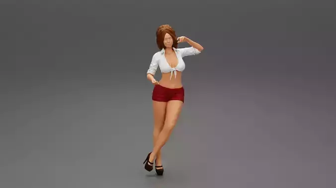 Summer girl standing on one leg in short and sexy bra