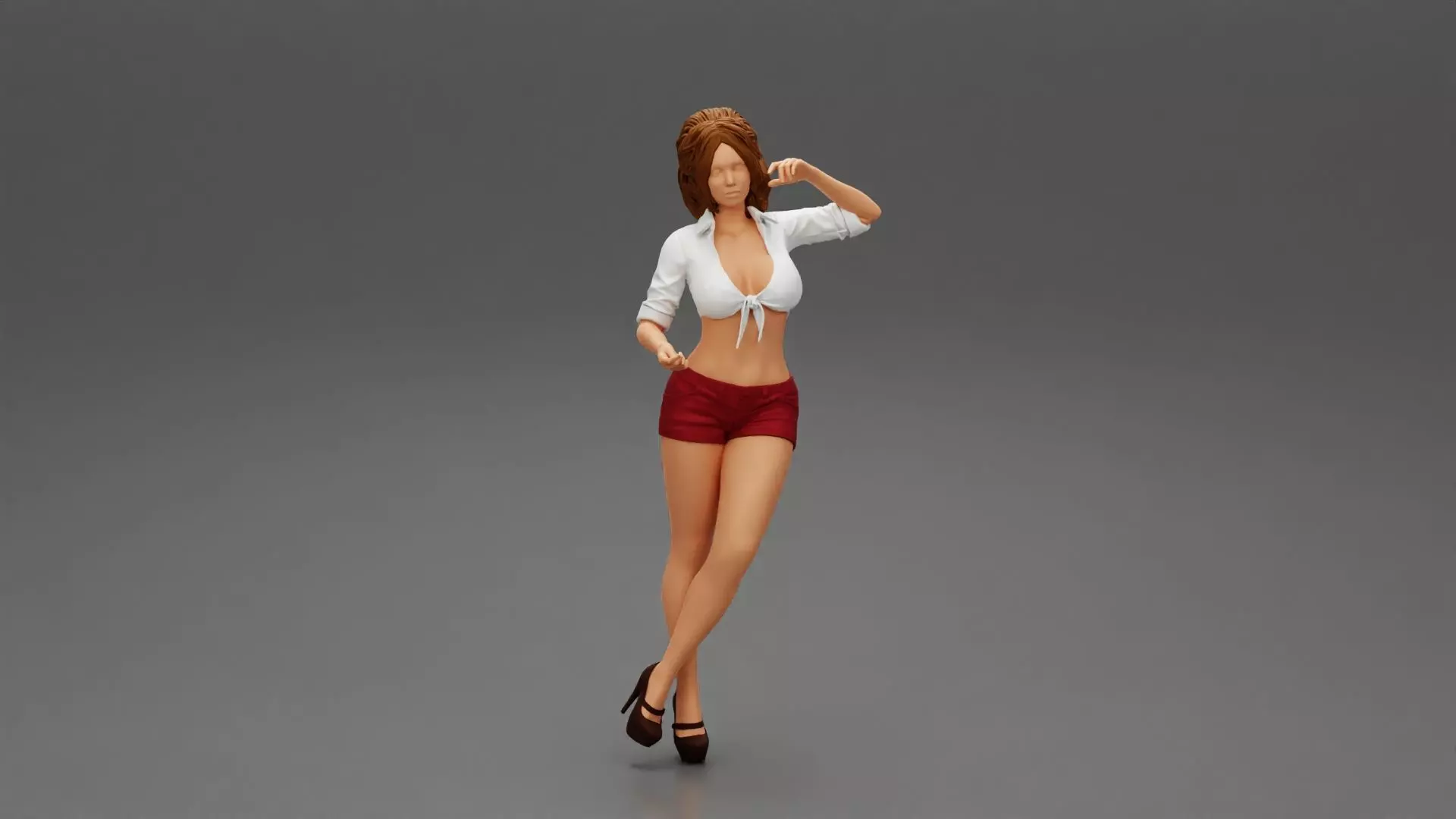 Summer girl standing on one leg in short and bra 3D print model
