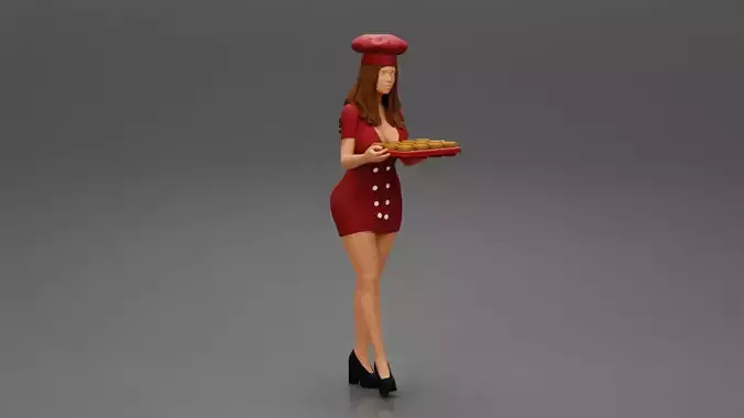 Chef woman carrying tray of Cupcakes
