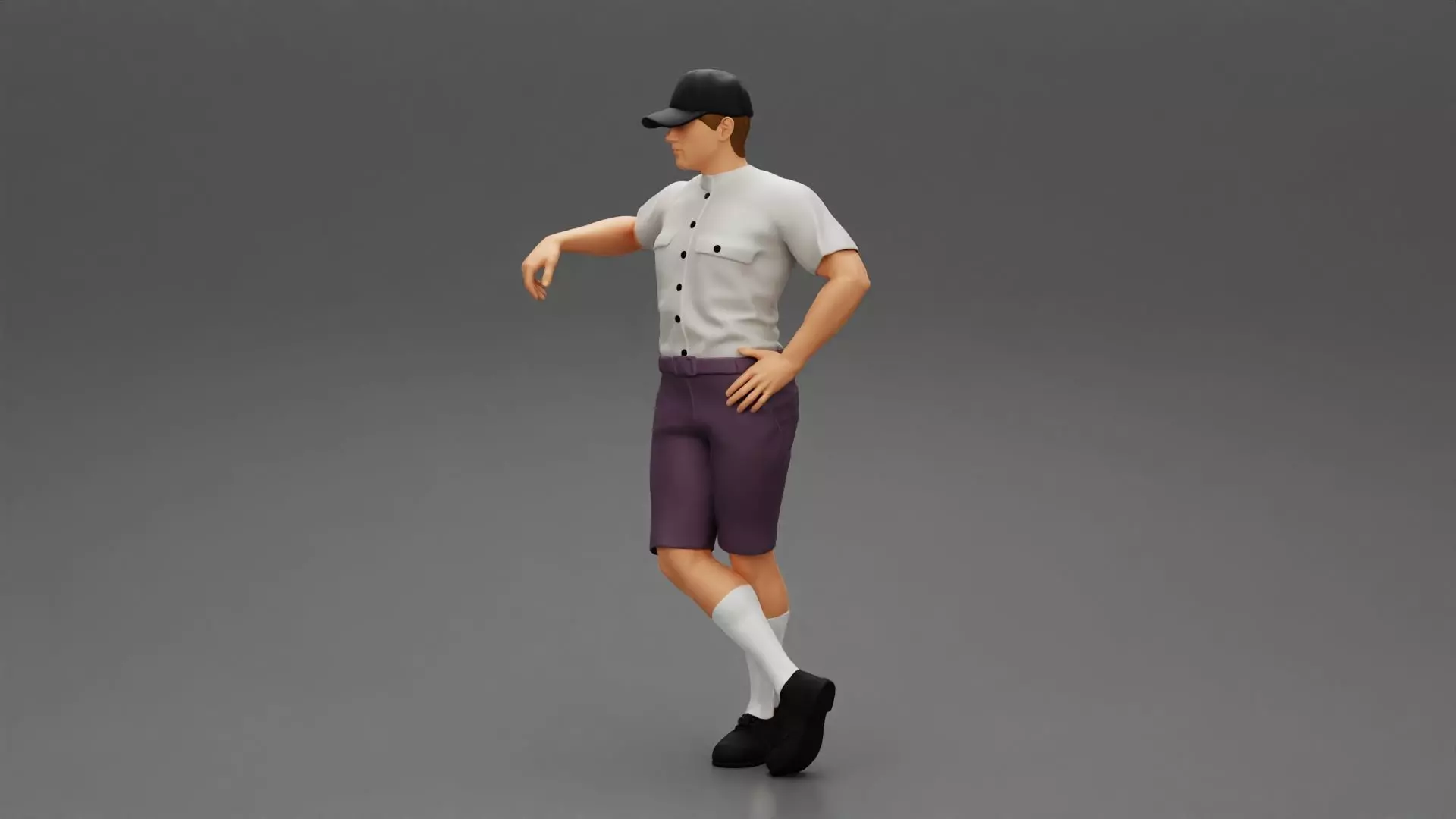 Delivery man waiting for client wearing short and cap 3D print model