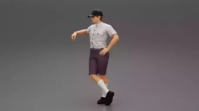 Delivery man waiting for client wearing short and cap 3D print model