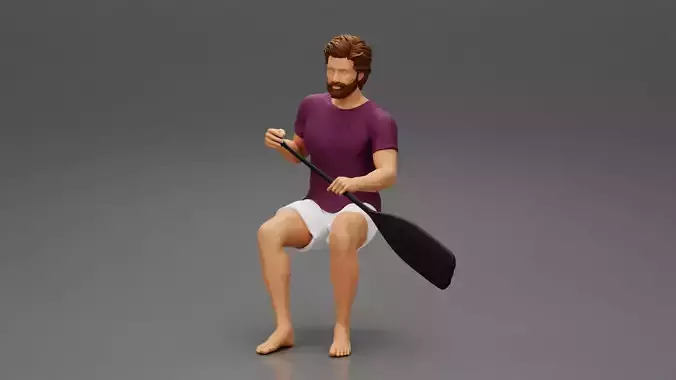 Man rafting on river 3D print model