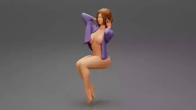 brunette woman in tight fit short nude dress sitting on chair 3D print model