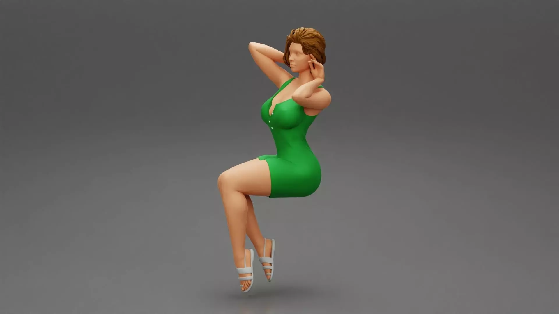 Beautiful woman sitting in short dress 3D print model