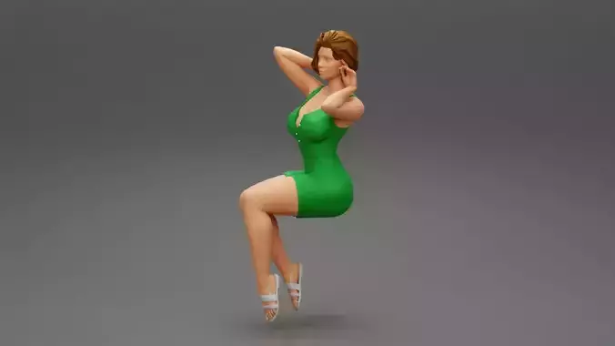 Beautiful woman sitting in short sexy dress