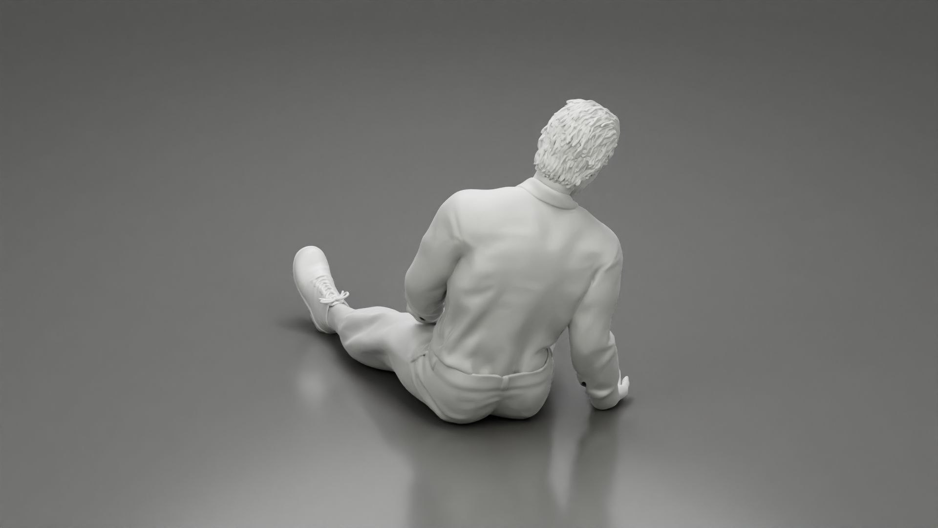 Accident of a male worker sitting on the floor with an injured 3D print model_10