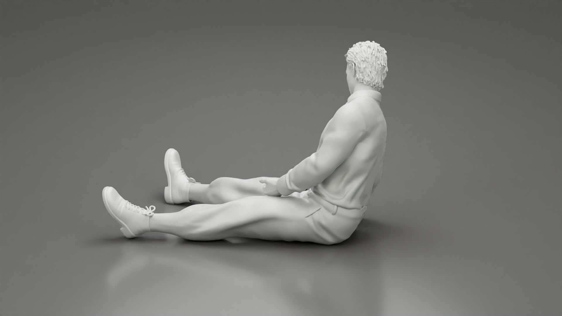 Accident of a male worker sitting on the floor with an injured 3D print model_11