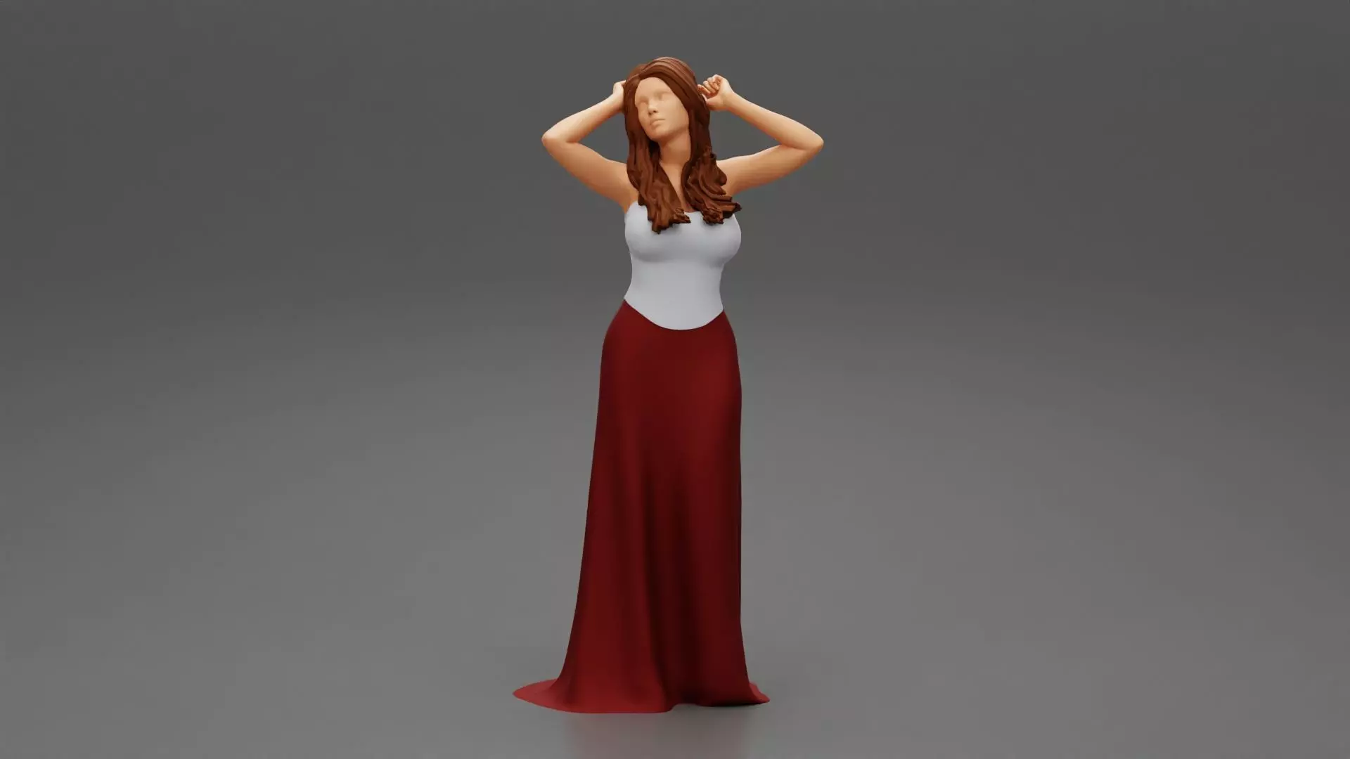 girl in long dress with long hair standing 3D print model