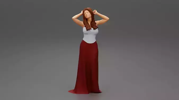 sexy girl in long dress with long hair standing