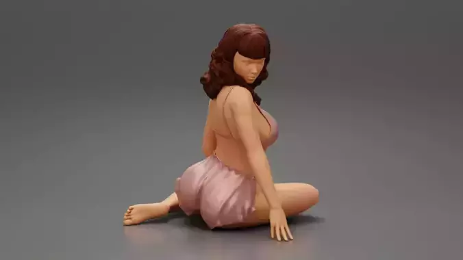 Sexy Woman Girl Sitting in night short