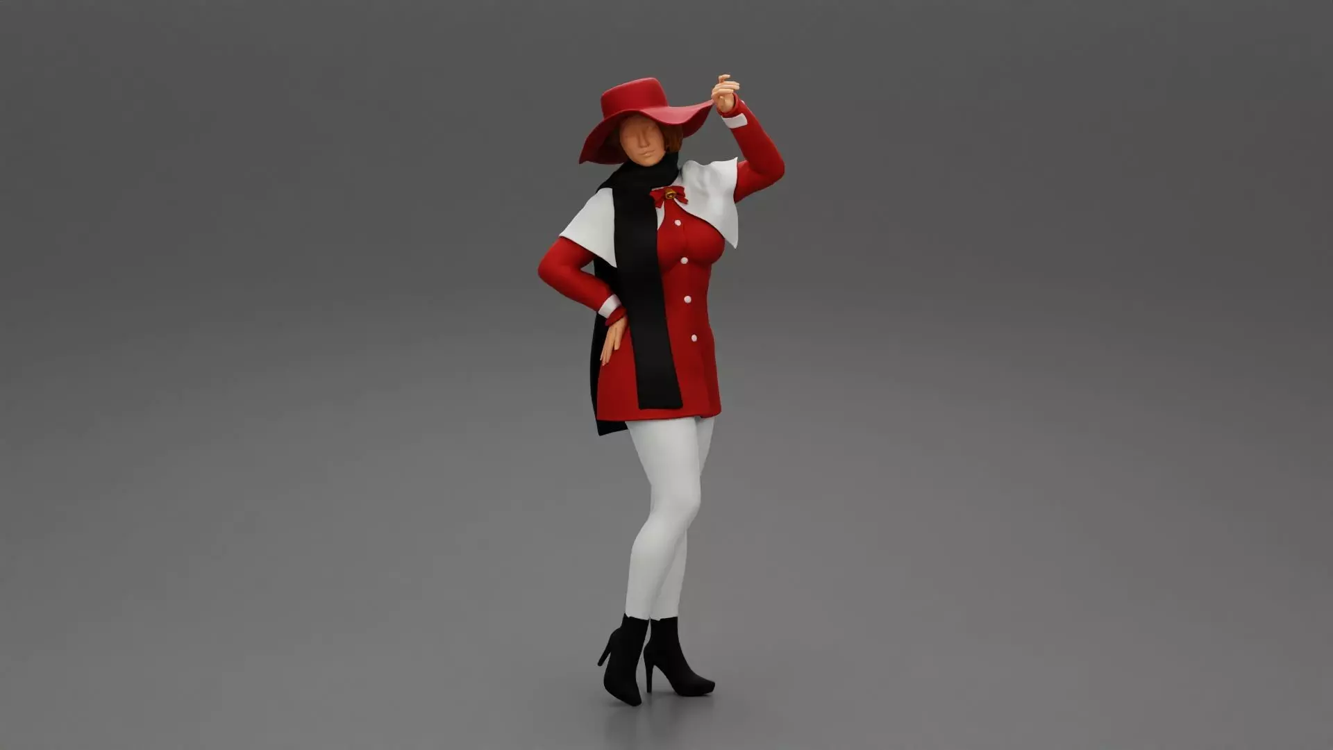 girl in christmas costume with hat standing and posing 3D print model_0
