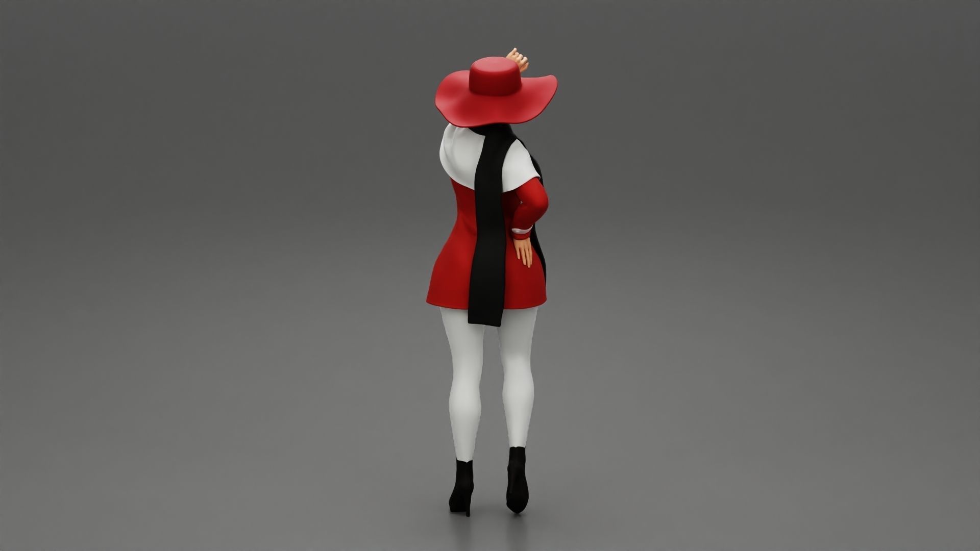 girl in christmas costume with hat standing and posing 3D print model_2