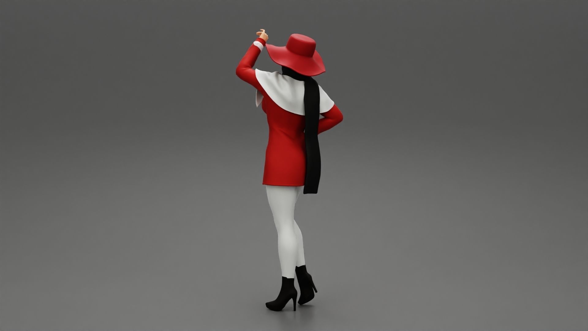 girl in christmas costume with hat standing and posing 3D print model_3