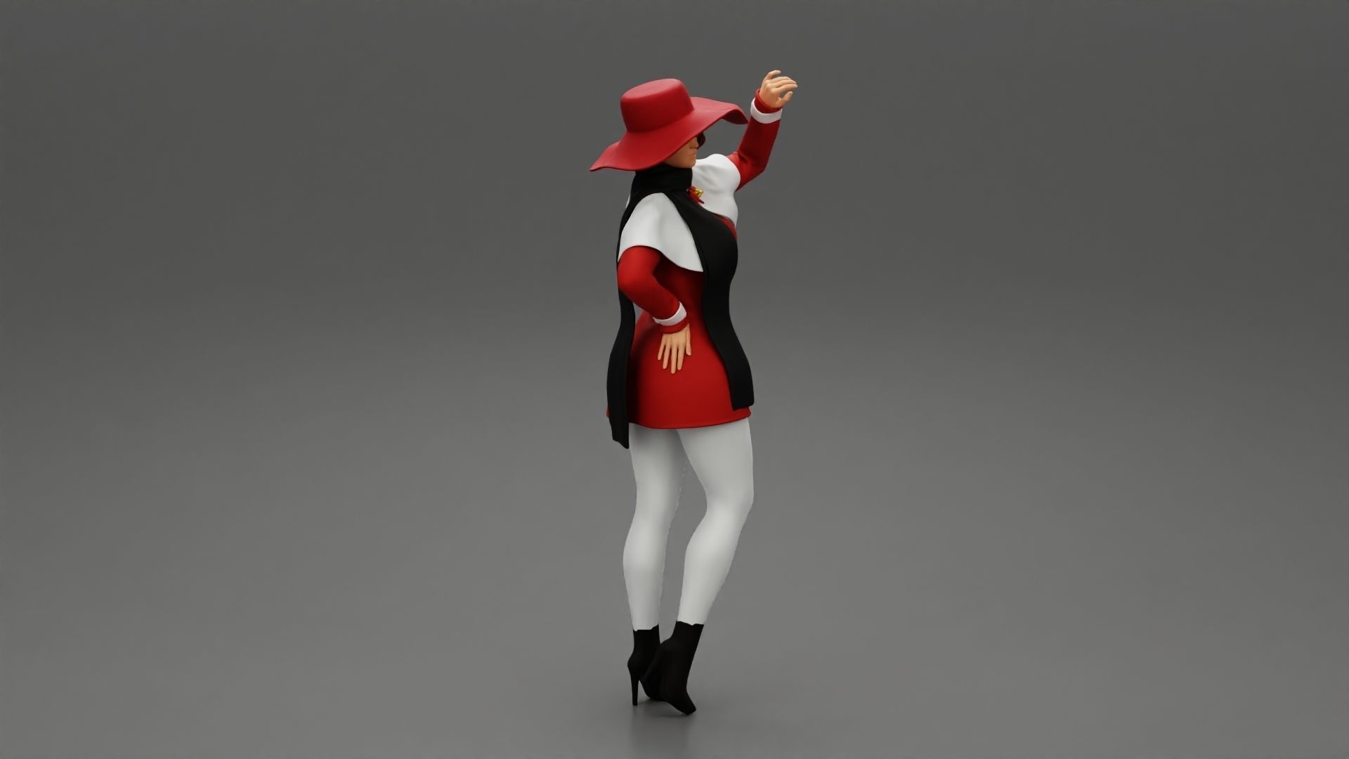 girl in christmas costume with hat standing and posing 3D print model_1
