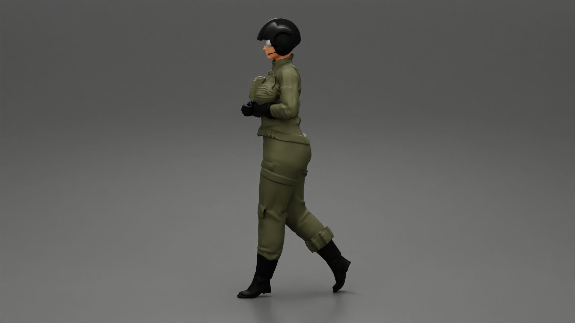 woman fighter pilot walking in helmet 3D print model_4