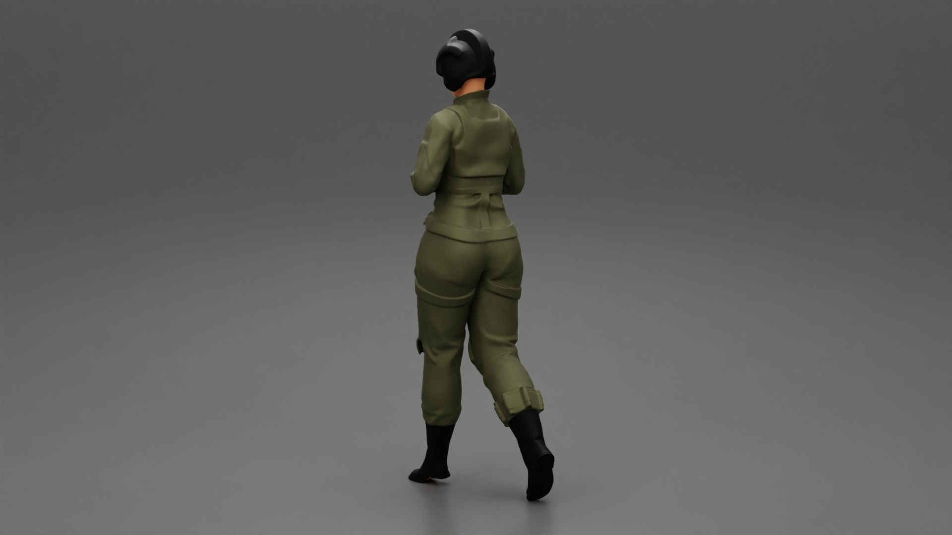 woman fighter pilot walking in helmet 3D print model_3