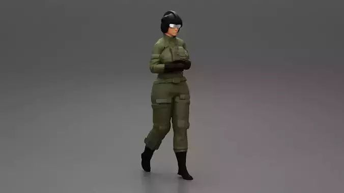 woman fighter pilot walking in helmet