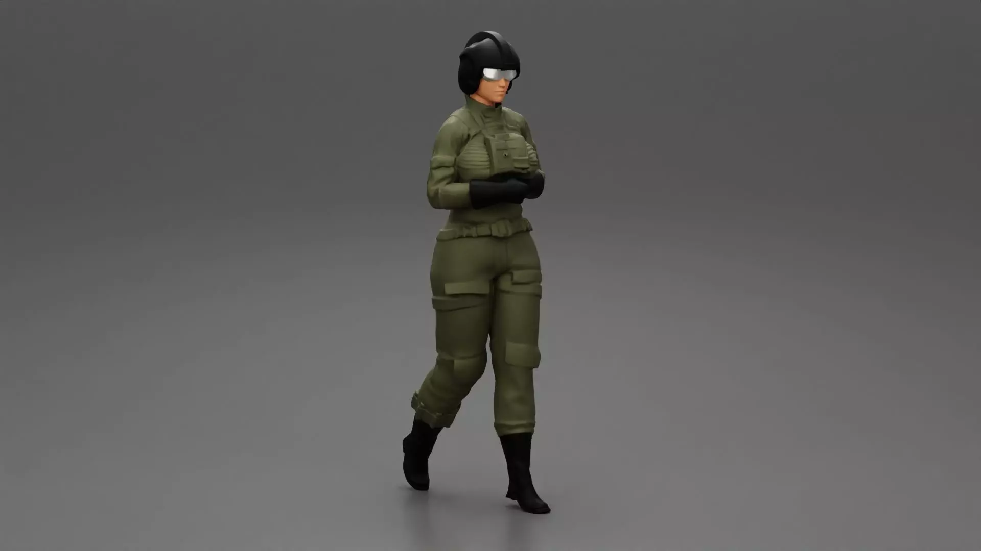 woman fighter pilot walking in helmet 3D print model_0
