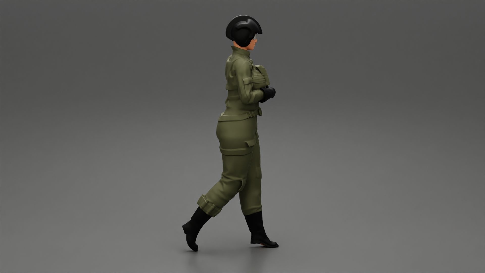 woman fighter pilot walking in helmet 3D print model_1