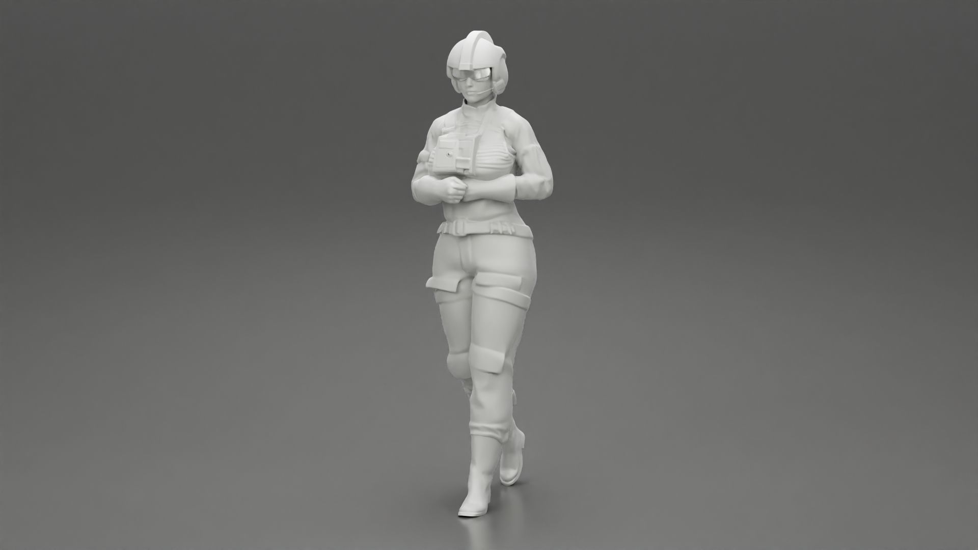 woman fighter pilot walking in helmet 3D print model_11