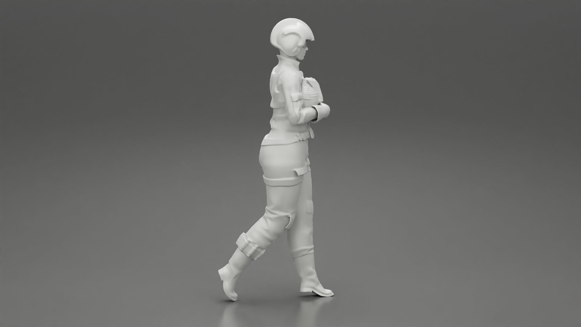 woman fighter pilot walking in helmet 3D print model_7