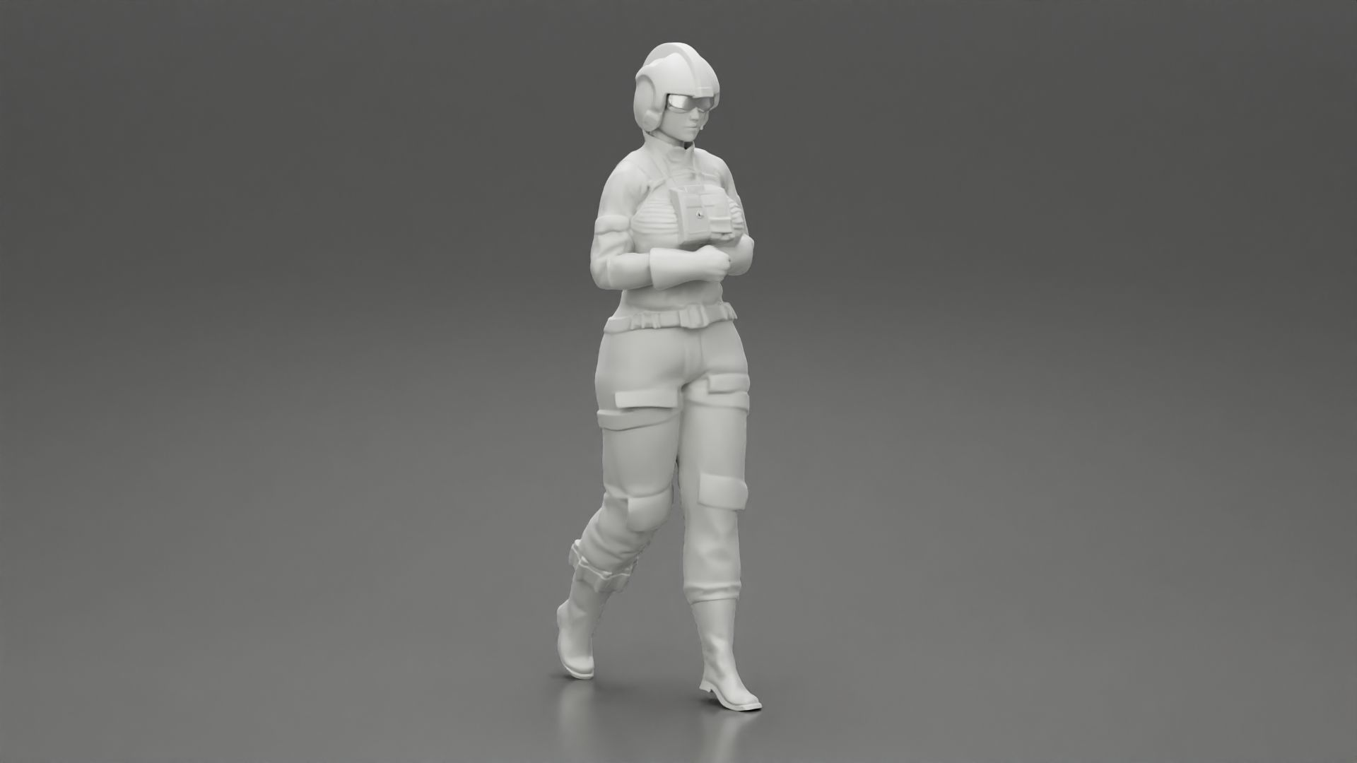 woman fighter pilot walking in helmet 3D print model_6