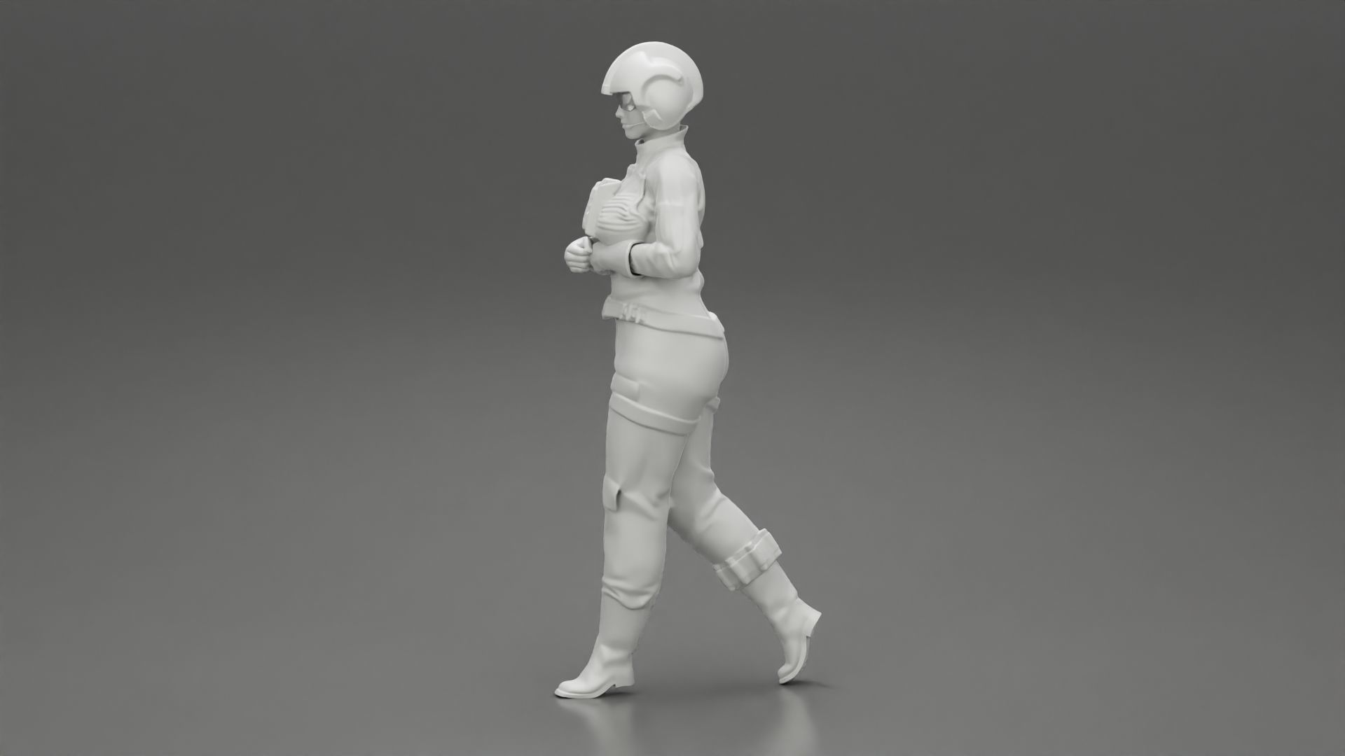 woman fighter pilot walking in helmet 3D print model_10