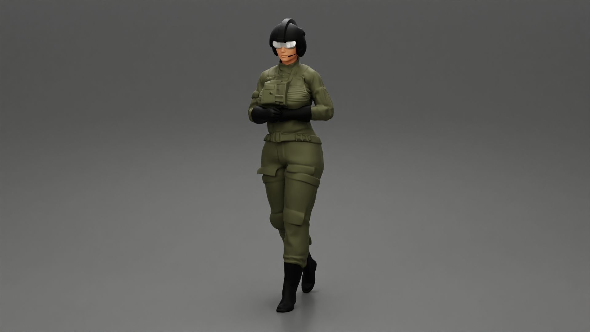 woman fighter pilot walking in helmet 3D print model_5