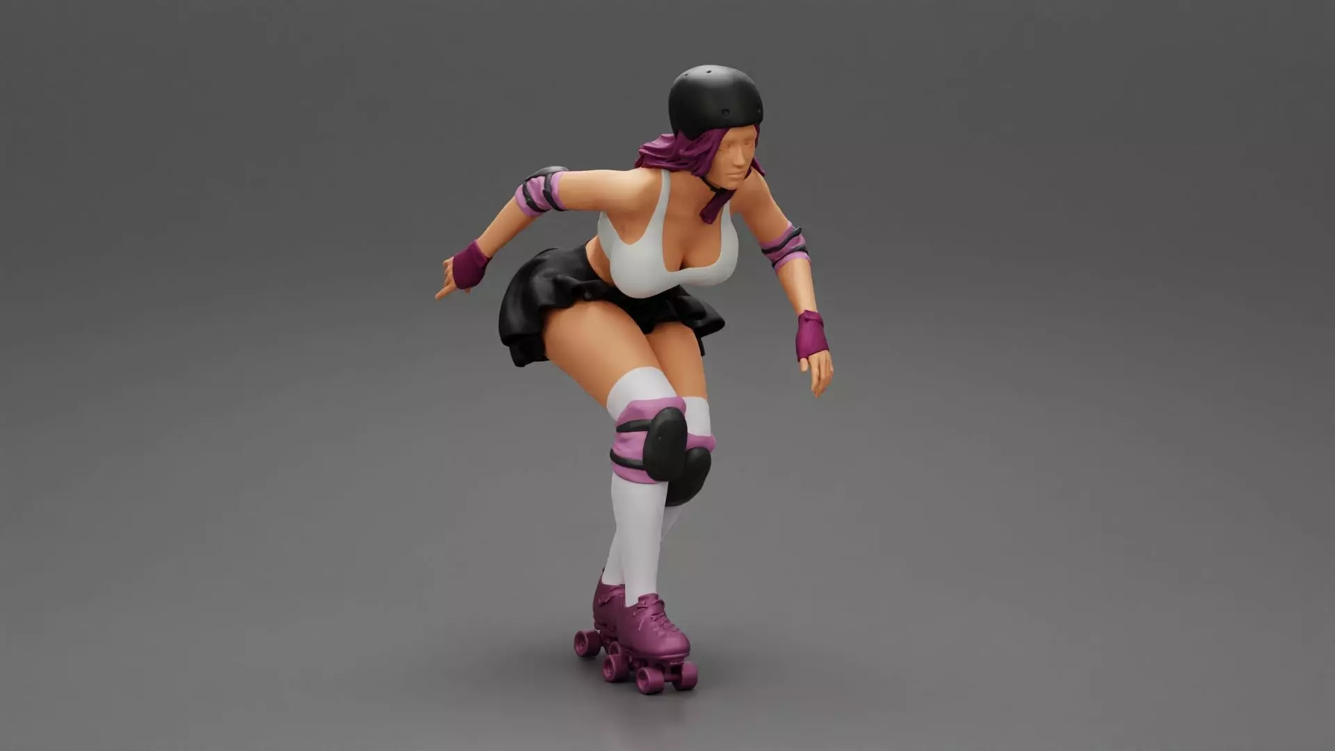 roller derby girl rolling fast with helmet 3D print model_0