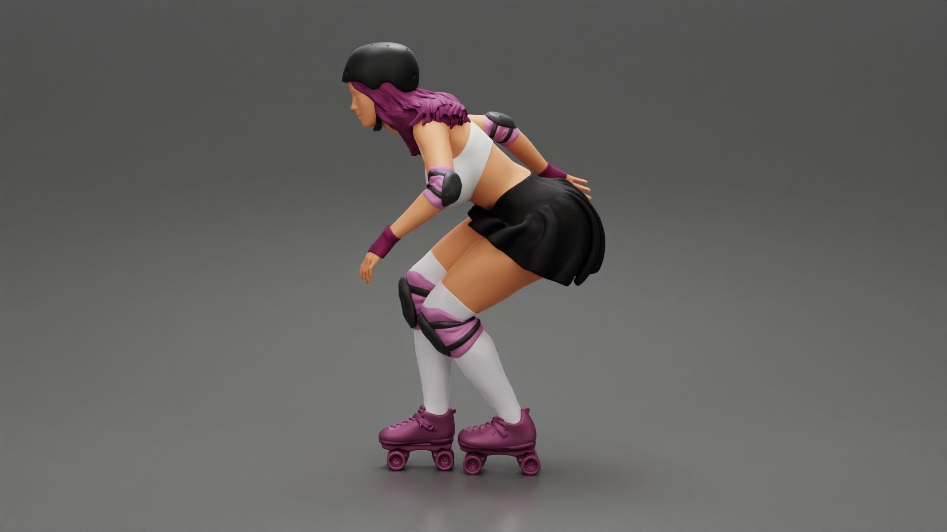 roller derby girl rolling fast with helmet 3D print model_4