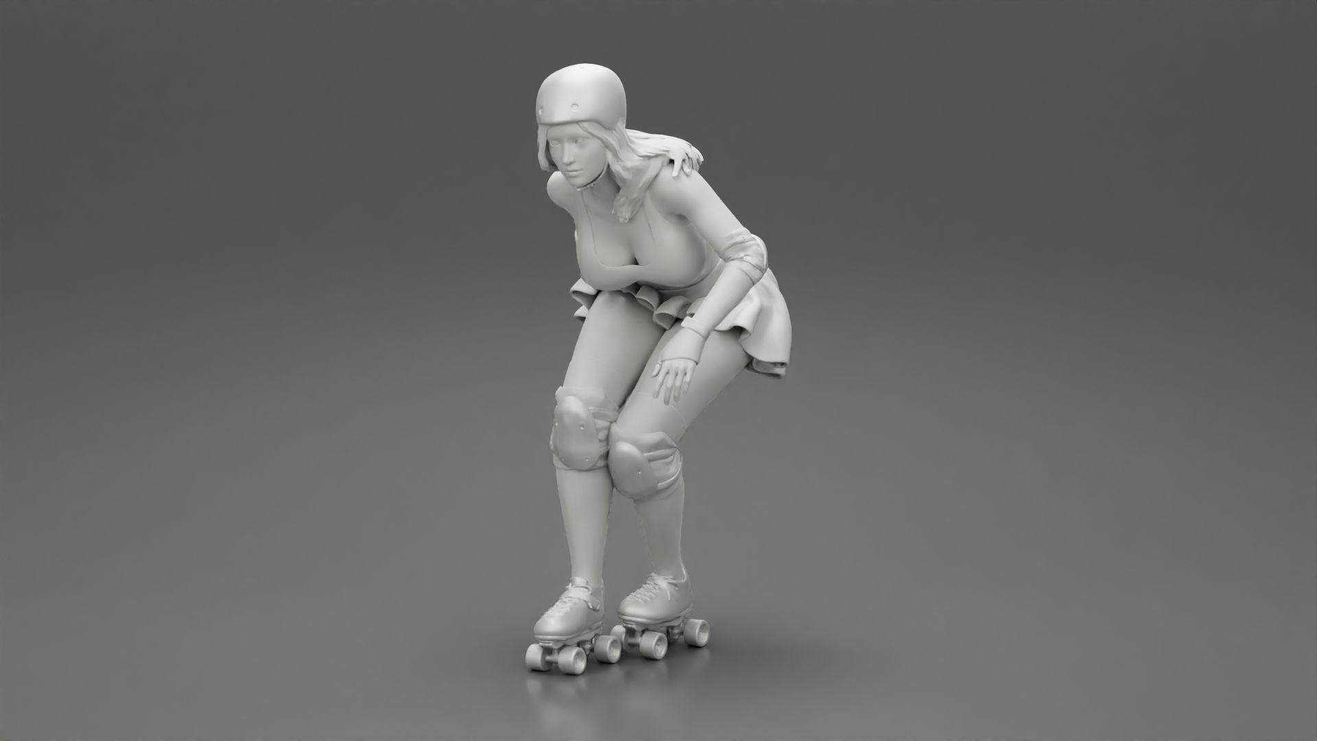 roller derby girl rolling fast with helmet 3D print model_11