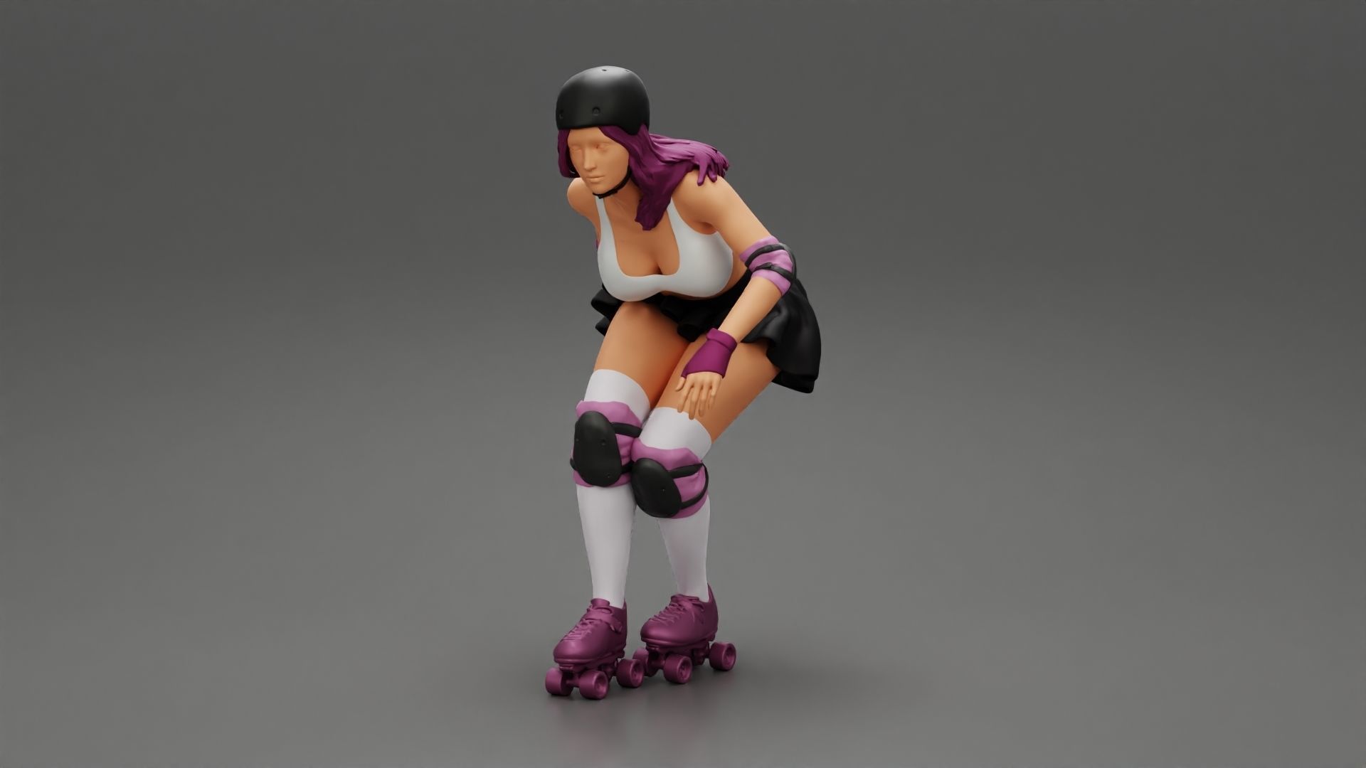 roller derby girl rolling fast with helmet 3D print model_5